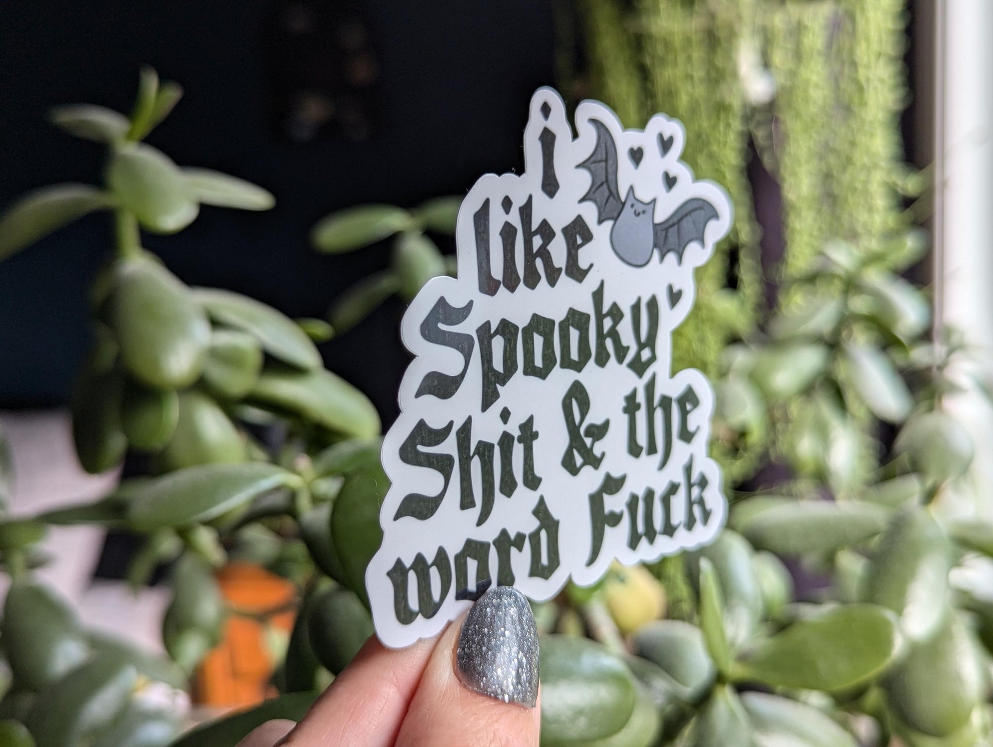 I like spooky shit and the word fuck, Halloween stickers for phone case, Goth stickers for laptop, black bat, spooky lover, swear gift for