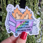 Dumpster fire stickers for hydroflask mental health, funny stickers for phone case, anxiety stickers for her, dark humor gift for bestie