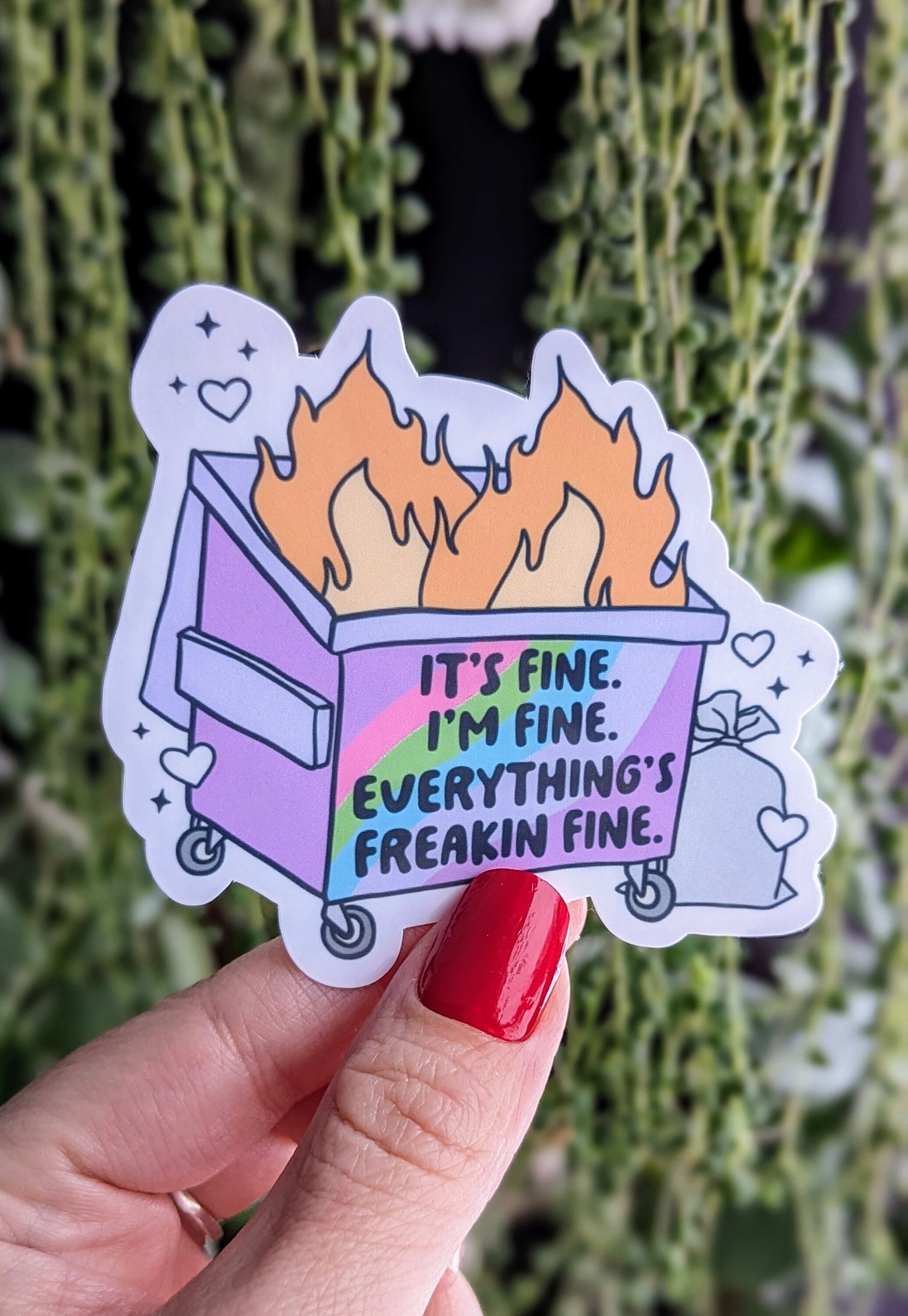 Dumpster fire stickers for hydroflask mental health, funny stickers for phone case, anxiety stickers for her, dark humor gift for bestie