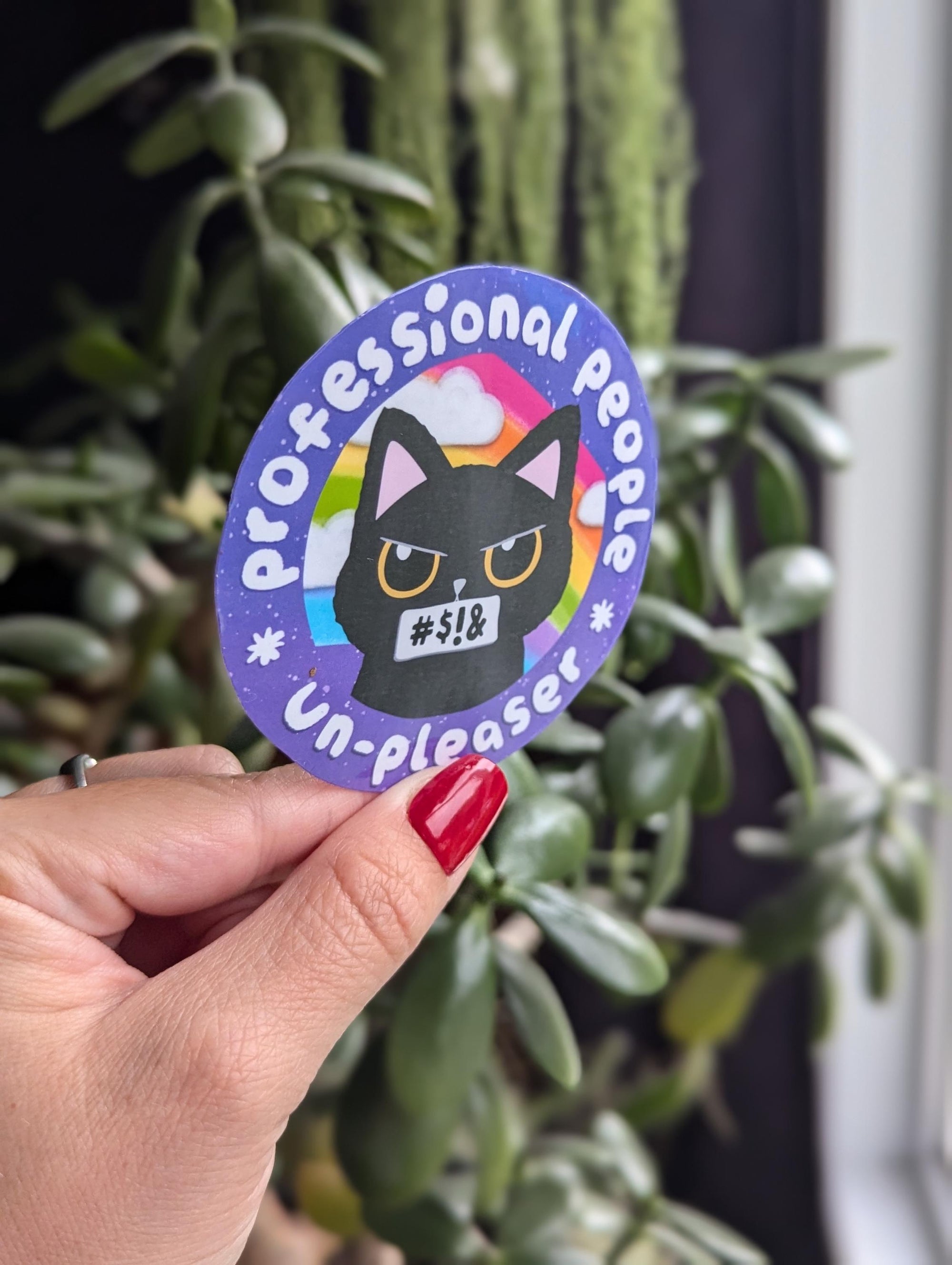 professional people un-pleaser, snarky black cat, self care stickers for kindle, motivational stickers for her, positive gifts for a friend
