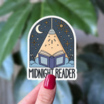 Midnight Reader Sticker, Bookish Vinyl Sticker for Book Lovers, Night Reader Gift, Cozy Reading Aesthetic, Bookworm Laptop Sticker