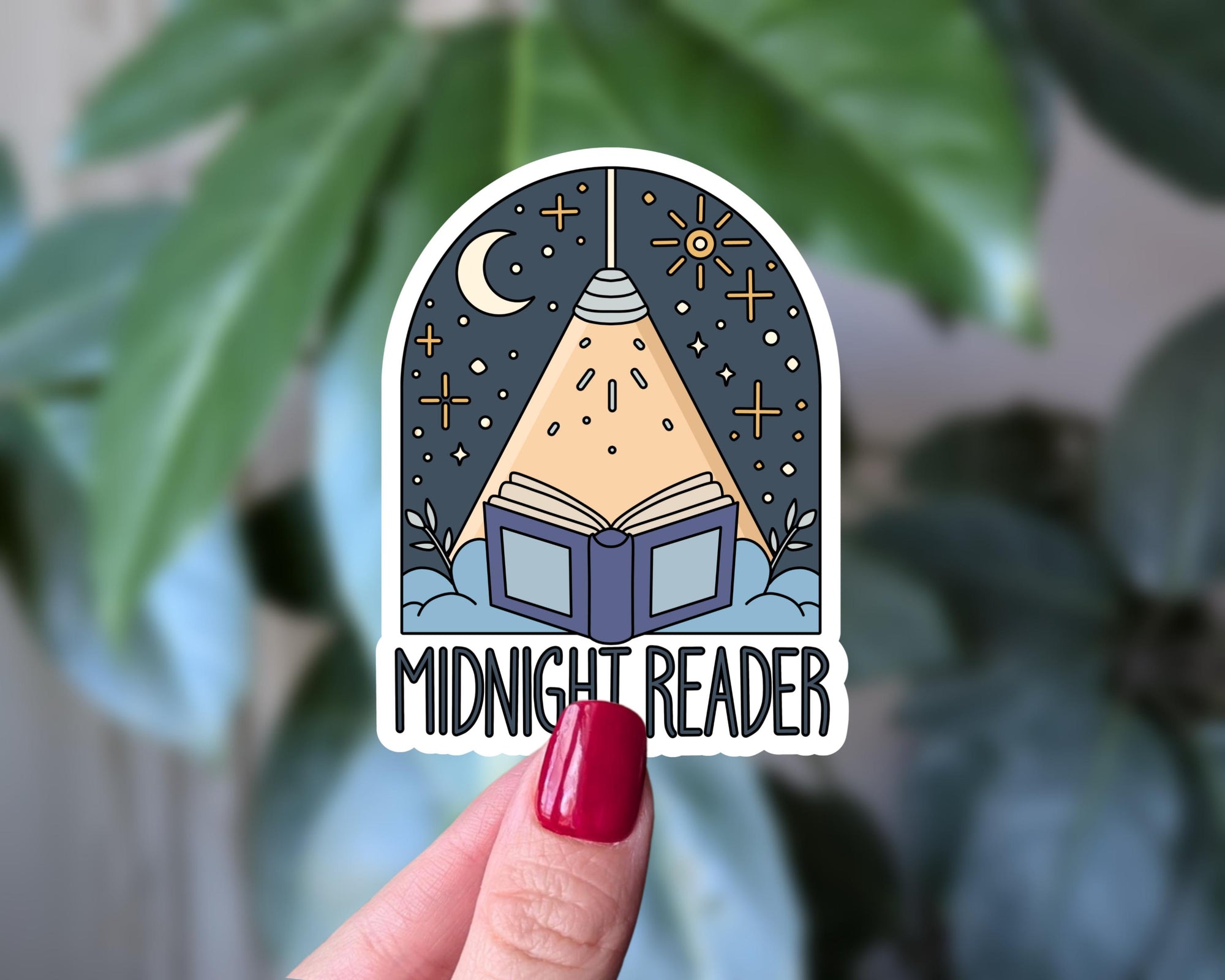 Midnight Reader Sticker, Bookish Vinyl Sticker for Book Lovers, Night Reader Gift, Cozy Reading Aesthetic, Bookworm Laptop Sticker