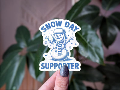 Snow day supporter vinyl sticker, cute snowman sticker for winter lovers, weather humor decal for water bottles, laptop journal stickers