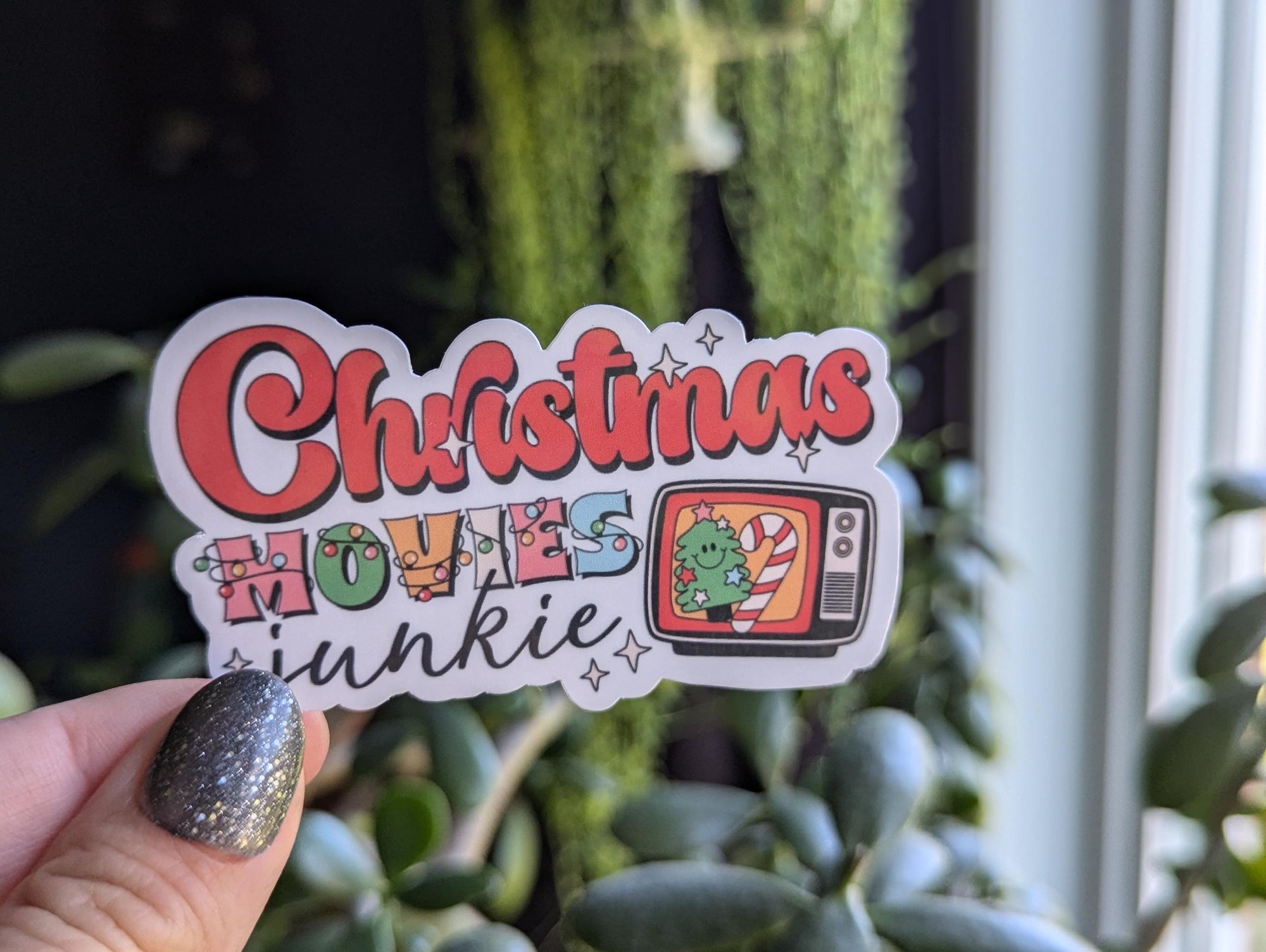 Christmas movies junkie sticker, 90s nostalgia stickers, nostalgic stickers for water bottle, Christmas gift for movie lovers, holiday gift