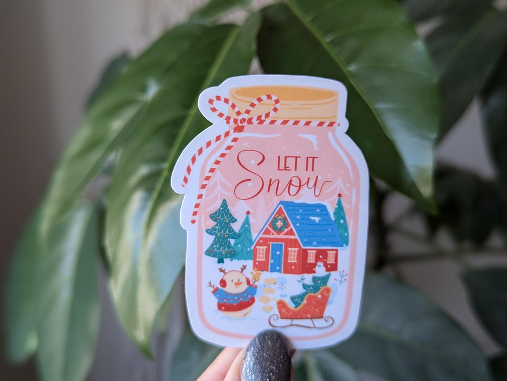 Let it snow sticker, winter scene snow globe, cute holiday stickers for Christmas, stocking stuffers, laptop stickers, cute gift for teen