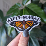 Anti social butterfly sticker, introvert stickers for journal, homebody stickers for kindle, mental health stickers for hydroflask funny