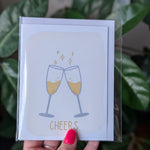 Cheers Greeting Card, Champagne Glasses Celebration Card, Minimilast Hand Draw Card, Congratulations Cheers Card, Toast Card