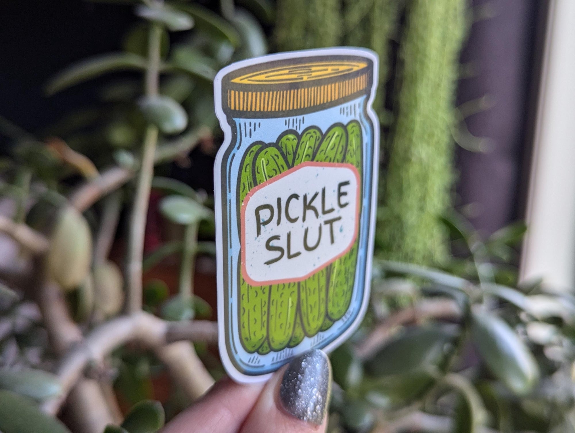 Funny pickle slut sticker, jar of pickles decal for laptops, food lover gift for pickle lovers, unique vinyl sticker