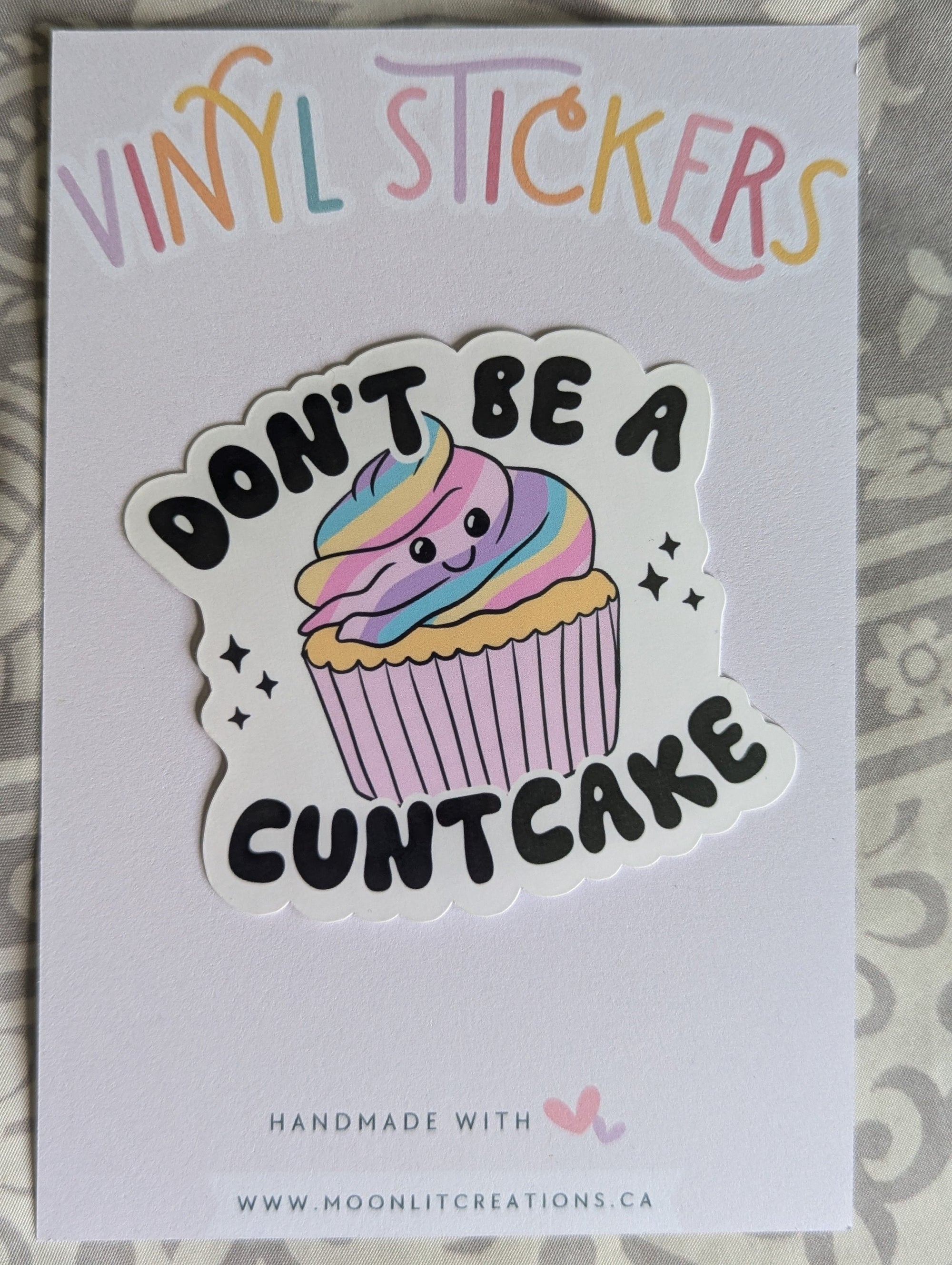 Don't be a cuntcake, adult humor sticker for water bottle, snarky stickers for kindle, funny gift for best friend birthday, cupcake stickers