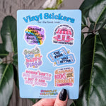 Vinyl sticker sheet for book lovers, bookish stickers for bookworms, book gift for book lovers, nostalgic stickers, read banned books