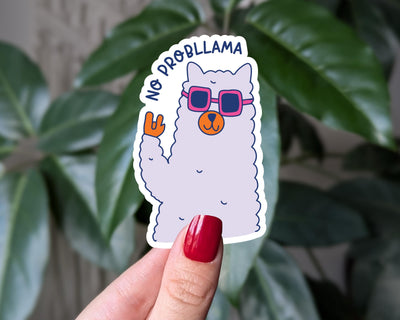 No Probllama Sticker, Funny Llama Vinyl Sticker, Chill Vibes Sticker, Positivity Sticker for Laptop and Water Bottles, Cute Llama Decal