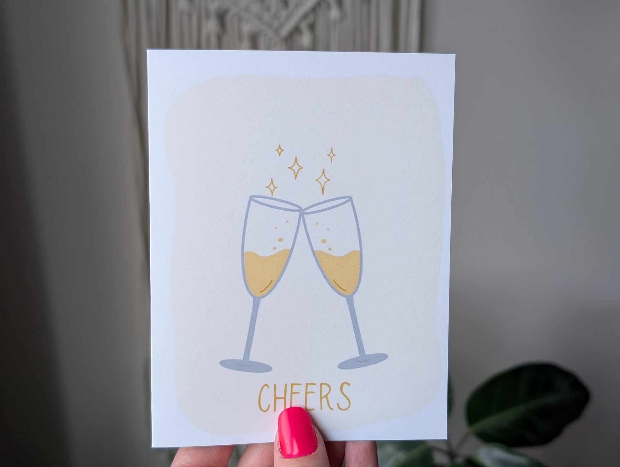 Cheers Greeting Card, Champagne Glasses Celebration Card, Minimilast Hand Draw Card, Congratulations Cheers Card, Toast Card