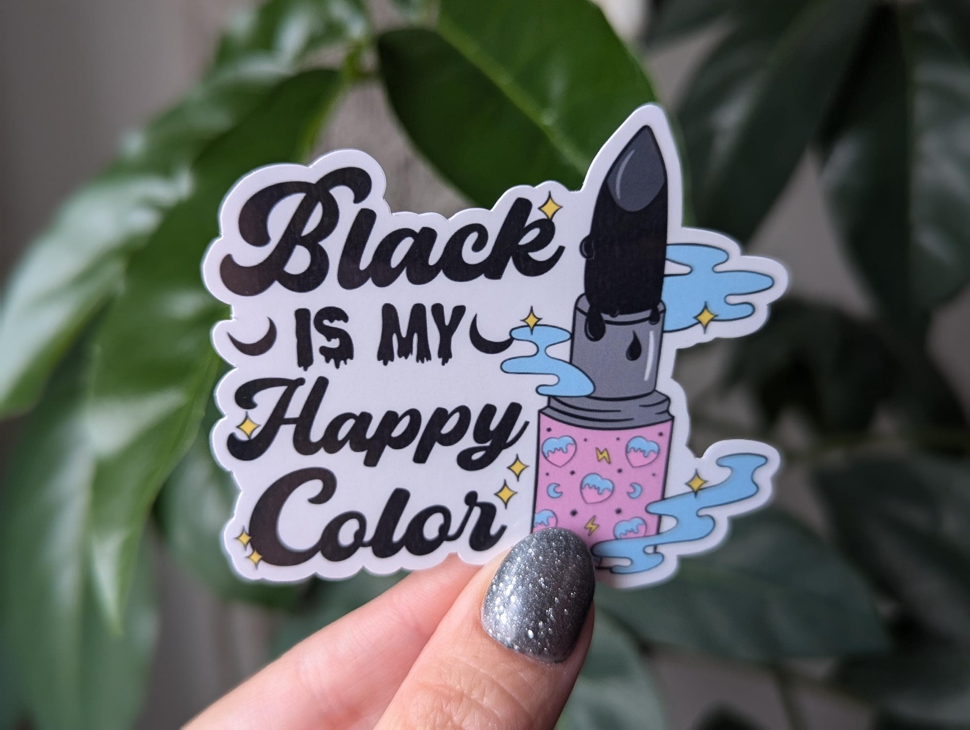 Black is my happy color sticker, goth lipstick, emo stickers for water bottle, witchy gifts for women, funny stickers for laptop, small gift
