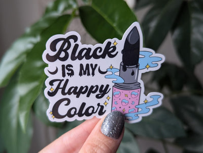 Black is my happy color sticker, goth lipstick, emo stickers for water bottle, witchy gifts for women, funny stickers for laptop, small gift