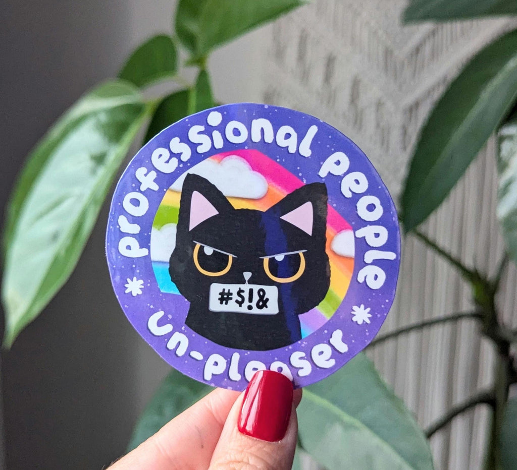 professional people un-pleaser, snarky black cat, self care stickers for kindle, motivational stickers for her, positive gifts for a friend
