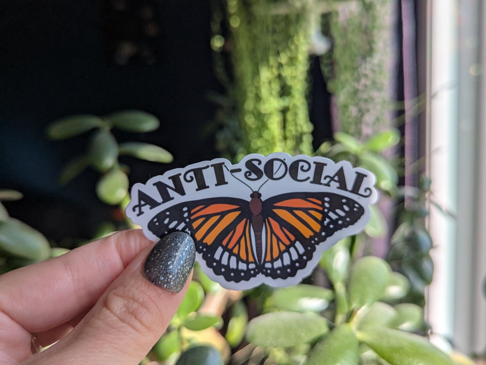 Anti social butterfly sticker, introvert stickers for journal, homebody stickers for kindle, mental health stickers for hydroflask funny