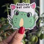 Anxious but cute frog sticker for kindle, anxious girly, mental health stickers for hydroflask funny, funny gift for sister, trendy stickers