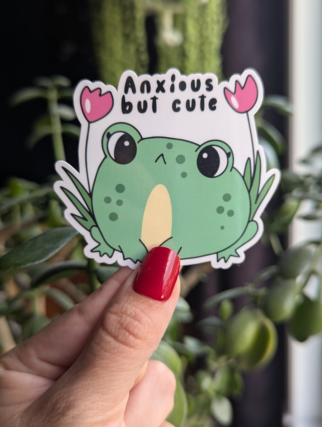 Anxious but cute frog sticker for kindle, anxious girly, mental health stickers for hydroflask funny, funny gift for sister, trendy stickers