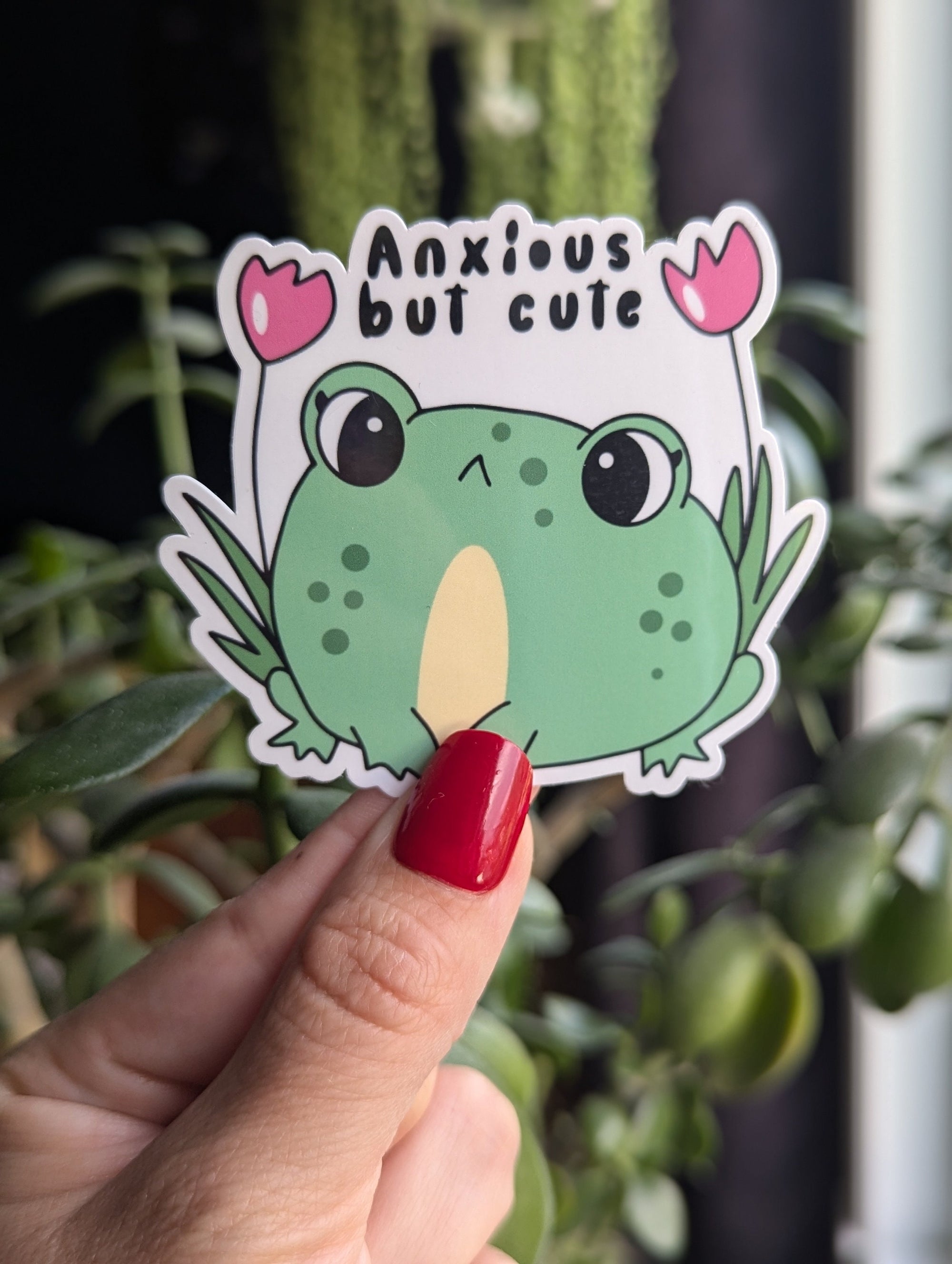 Anxious but cute frog sticker for kindle, anxious girly, mental health stickers for hydroflask funny, funny gift for sister, trendy stickers