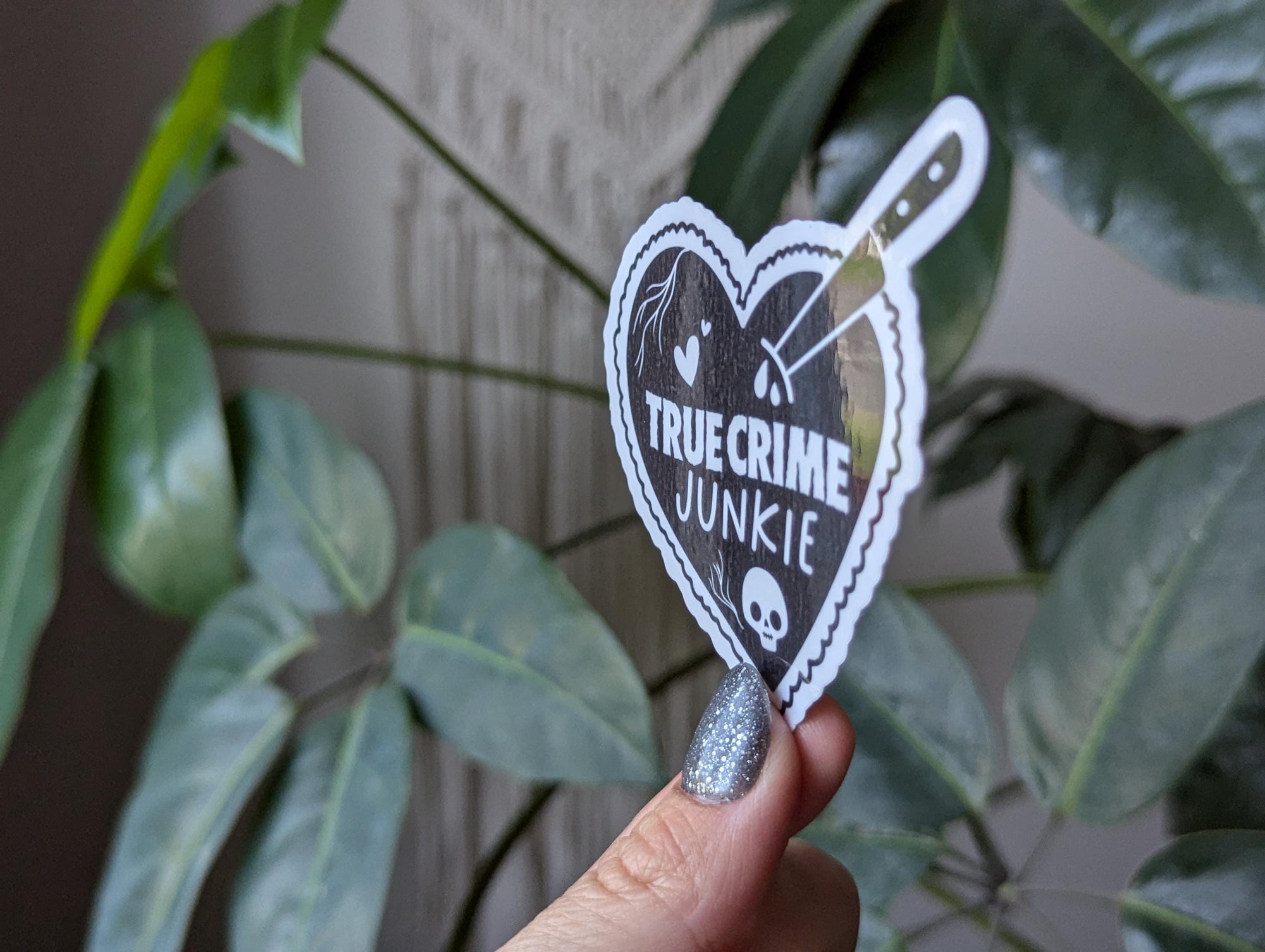 True crime junkie sticker for kindle, book gift for book lovers, black heart stickers for water bottle, bookish merch, smut reader gifts for