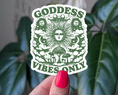 Goddess Vibes Only Sticker, Celestial Sun and Moon Vinyl Sticker, Spiritual Witchy Aesthetic, Boho Mystical Sticker for Laptop, Water bottle