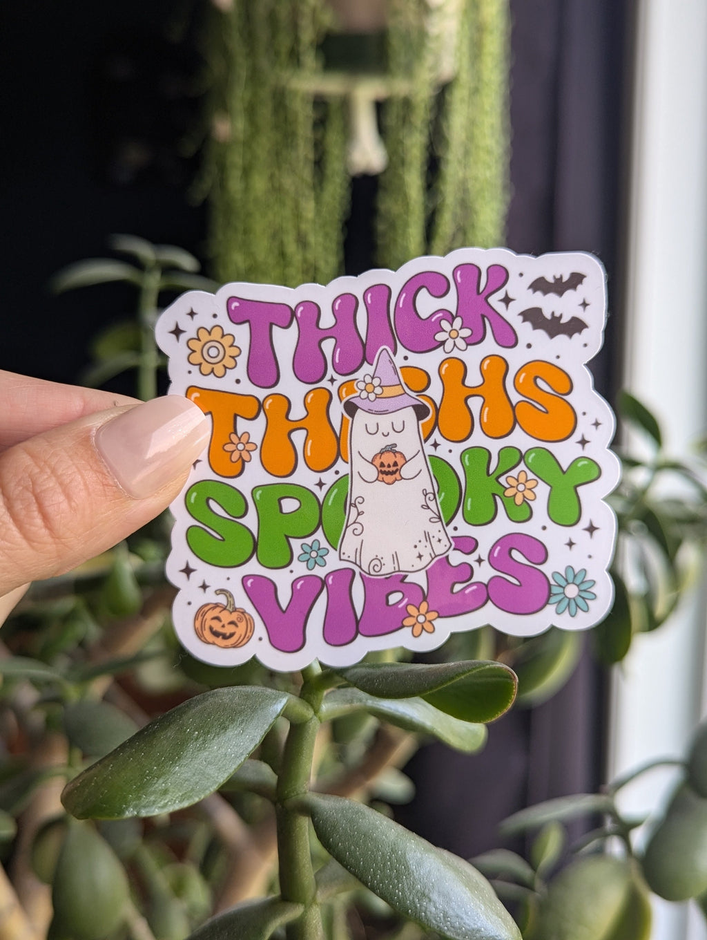 Thick thighs spooky vibes, Halloween gifts for women, fall stickers for kindle, spooky season stickers for hydroflask funny, autumn vibes