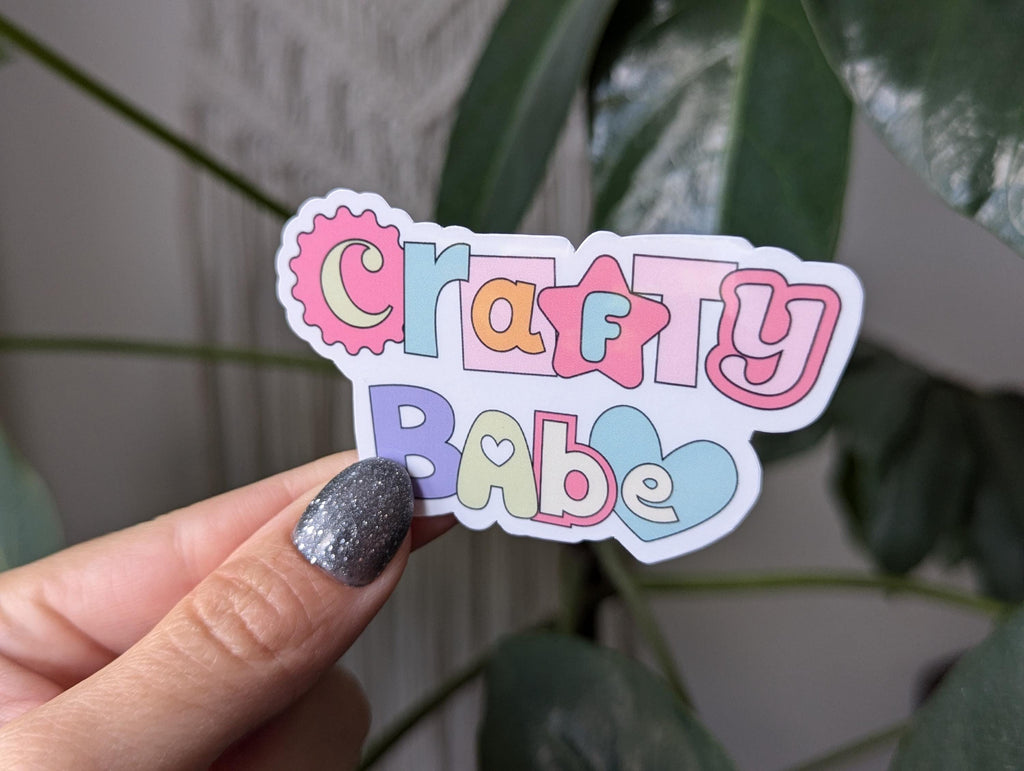 Crafty babe, cute sticker for laptop, small gift for crafter, retro stickers for small business, aesthetic stickers for water bottle, trendy