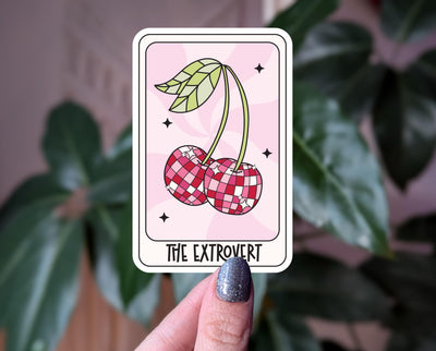 The extrovert sticker, retro cherry sticker, tarot card aesthetic cherry vinyl sticker for water bottles, laptop sticker, gift for her