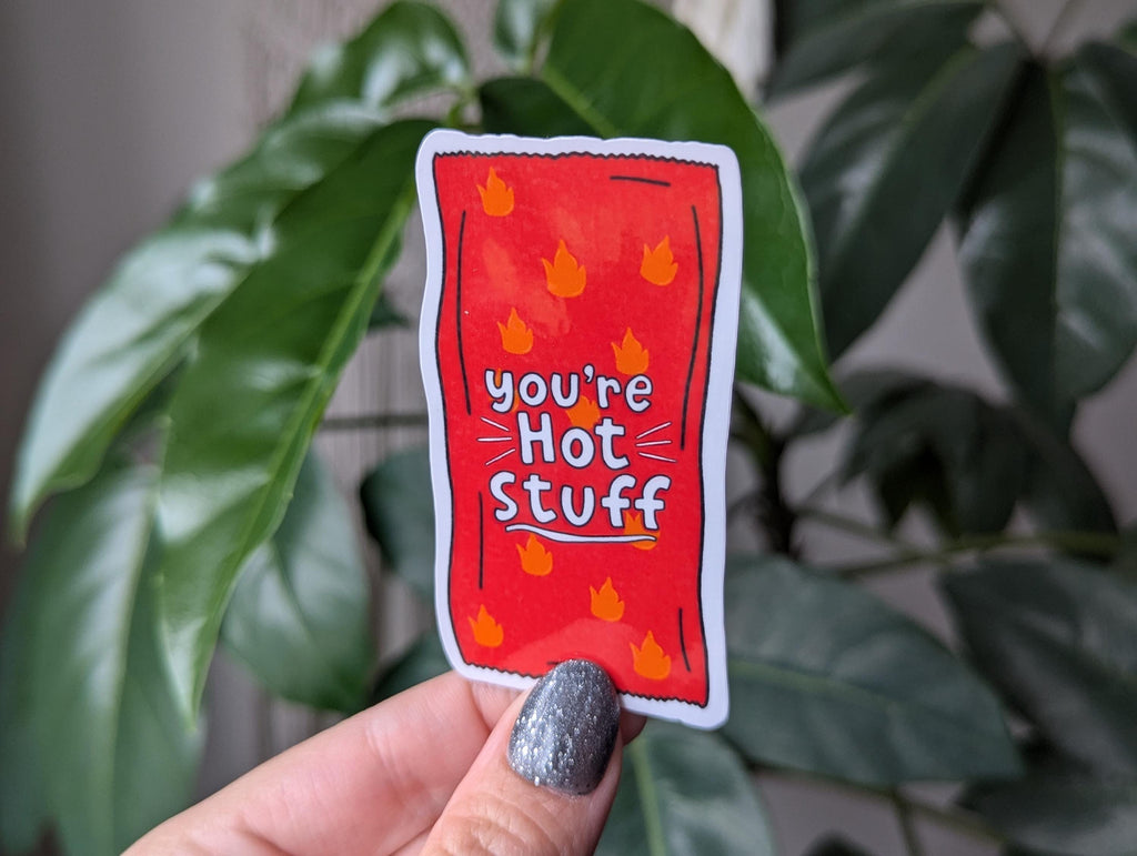 You're hot stuff sticker, spicy chips sticker, funny stickers for water bottle, small gift for girlfriend, spicy food sticker, food gift for