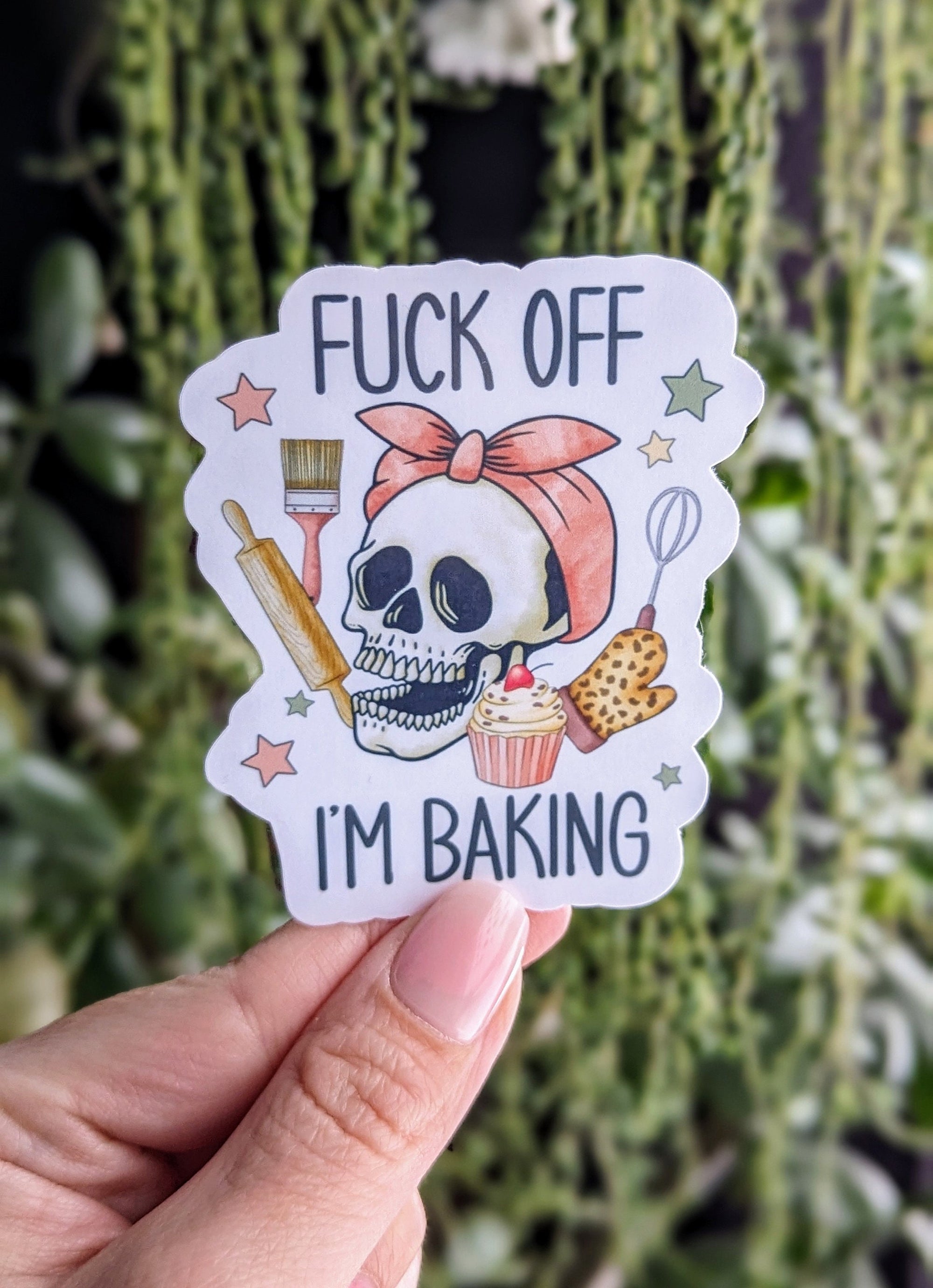 Fuck off I'm baking, sarcasm stickers for kitchenaid mixer, funny stickers adult, baking lover gift, rude stickers for laptop, skeleton art
