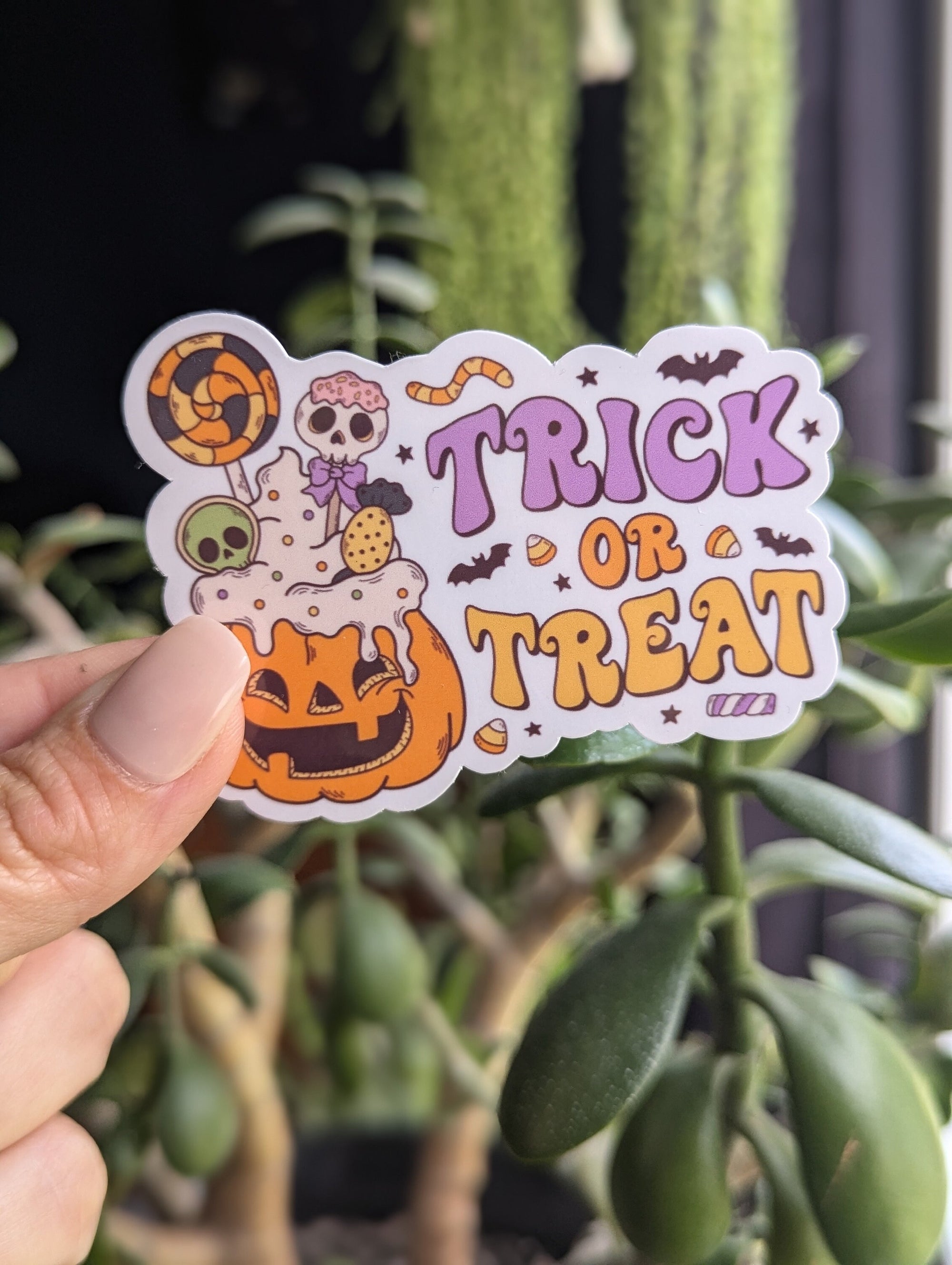 Trick or treat sticker for kids school, Halloween stickers for water bottle, spooky season gift for niece, fall theamed gifts for daughter