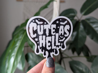 Cute as hell sticker, black heart sticker for laptop, Goth gifts for emo, favorite color black, dark sticker for phone case, Halloween merch