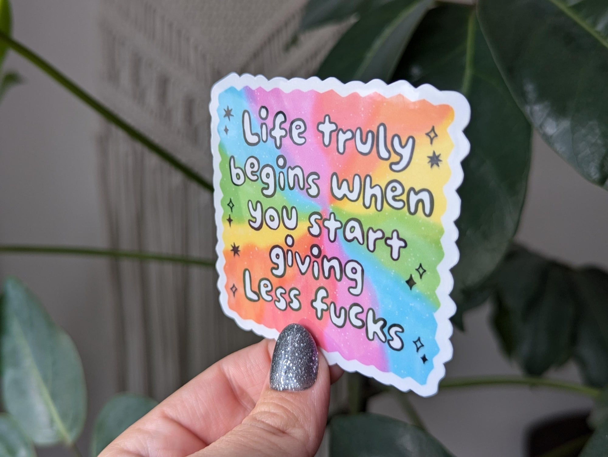 Life truly begins when you start giving less fucks, self love sticker, motivational sticker for water bottle, mental health merch, snarky