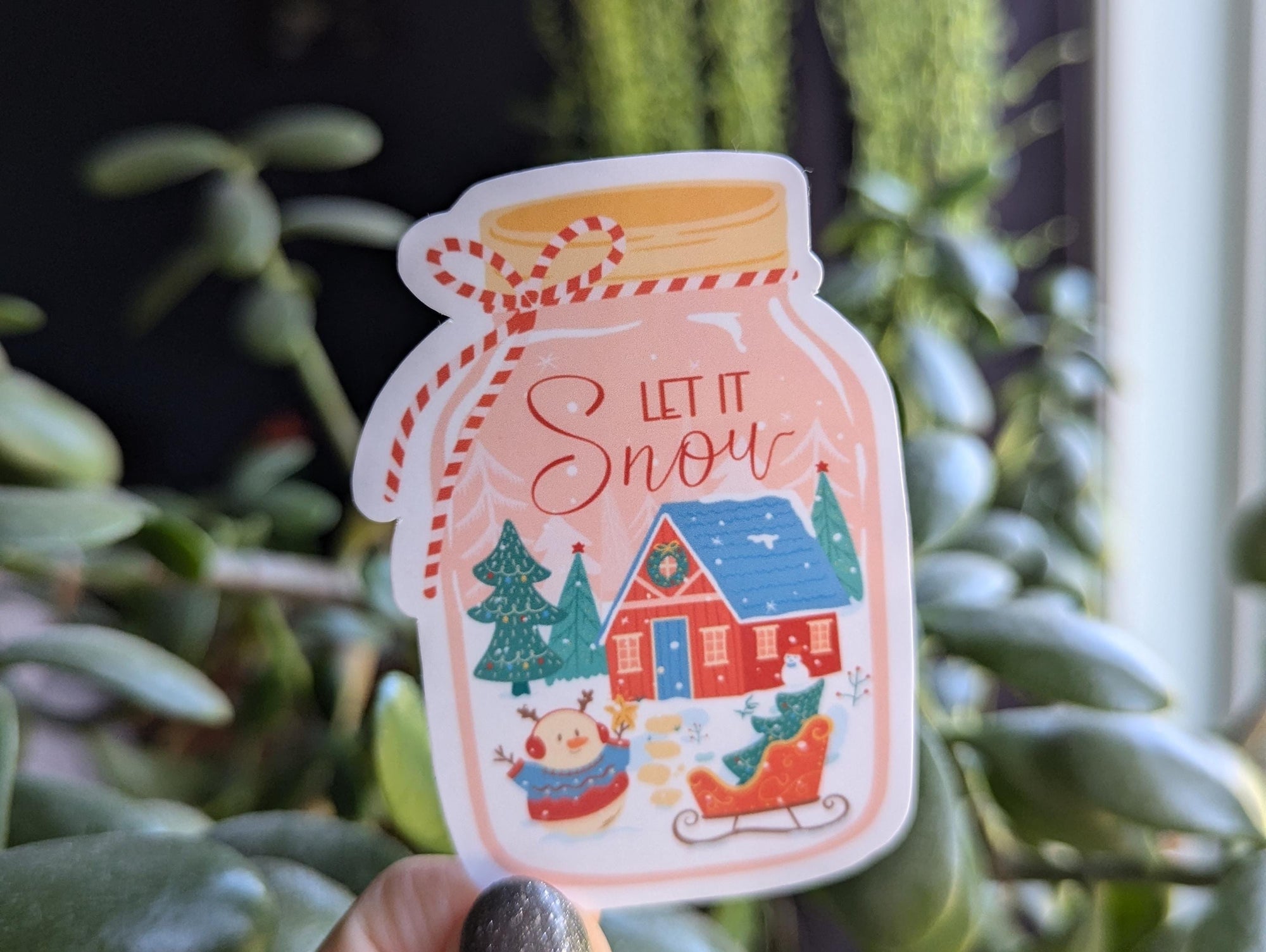 Let it snow sticker, winter scene snow globe, cute holiday stickers for Christmas, stocking stuffers, laptop stickers, cute gift for teen