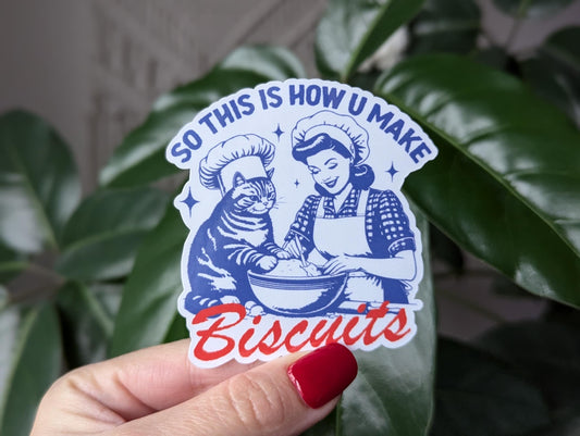 Cat biscuits sticker, funny gift for cat lovers, vintage stickers for water bottle, retro stickers for laptop, cat merch, gift for cat mom