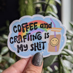 Coffee and crafts, coffee lover gift for crafter, coffee addict, small business owner sticker for tumbler, ice coffee sticker, bookish merch
