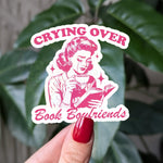 Crying over book boyfriends vinyl sticker, retro book stickers for kindle, book gift for book lovers, vintage aesthetic, fictional character