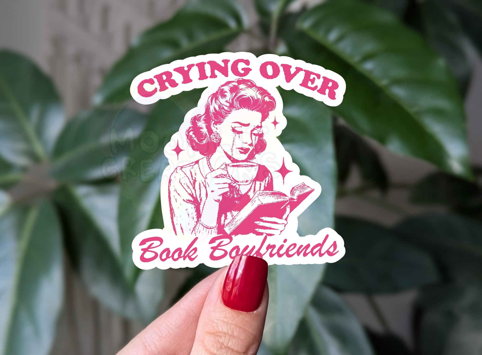 Crying over book boyfriends vinyl sticker, retro book stickers for kindle, book gift for book lovers, vintage aesthetic, fictional character