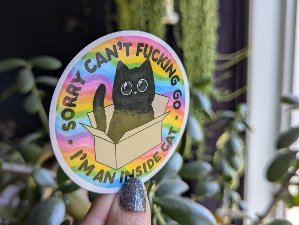 Can't go I'm an inside cat, funny introvert stickers for water bottle, anti social sticker for laptop, mental health sticker, cat lover gift