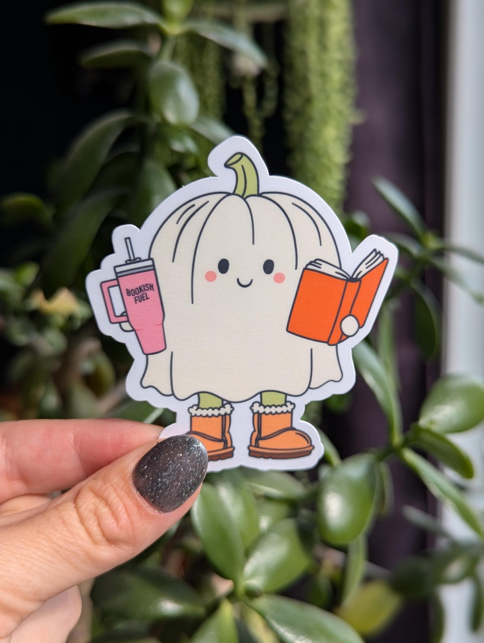 Bookish fuel, cute ghost stickers for tumblers, Halloween stickers for kindle, book gift for book lovers, small gift for reader women, books