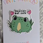 Anxious but cute frog sticker for kindle, anxious girly, mental health stickers for hydroflask funny, funny gift for sister, trendy stickers