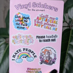 Funny introvert vinyl sticker sheet, anti social stickers for laptop, gap filler stickers for introverts, I hate people, call me antisocial