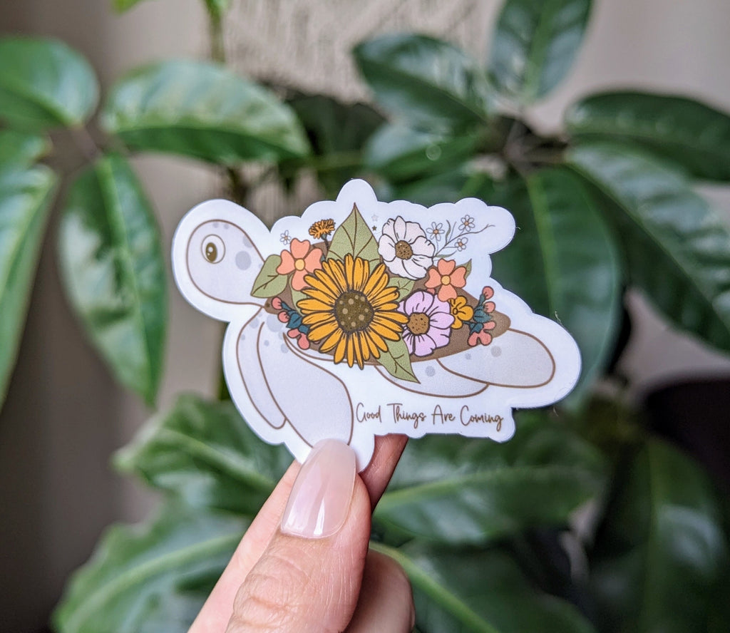 Good Thing Are Coming Floral Turtle Vinyl Sticker