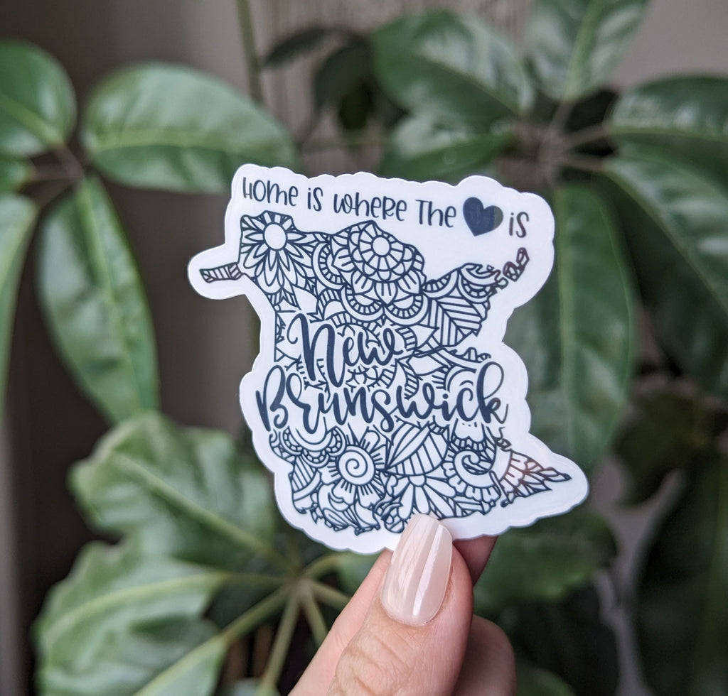 New Brunswick Canada, Canadian province sticker, home is where the heart is map, Canada sticker for water bottle, Moncton NB, small gift for