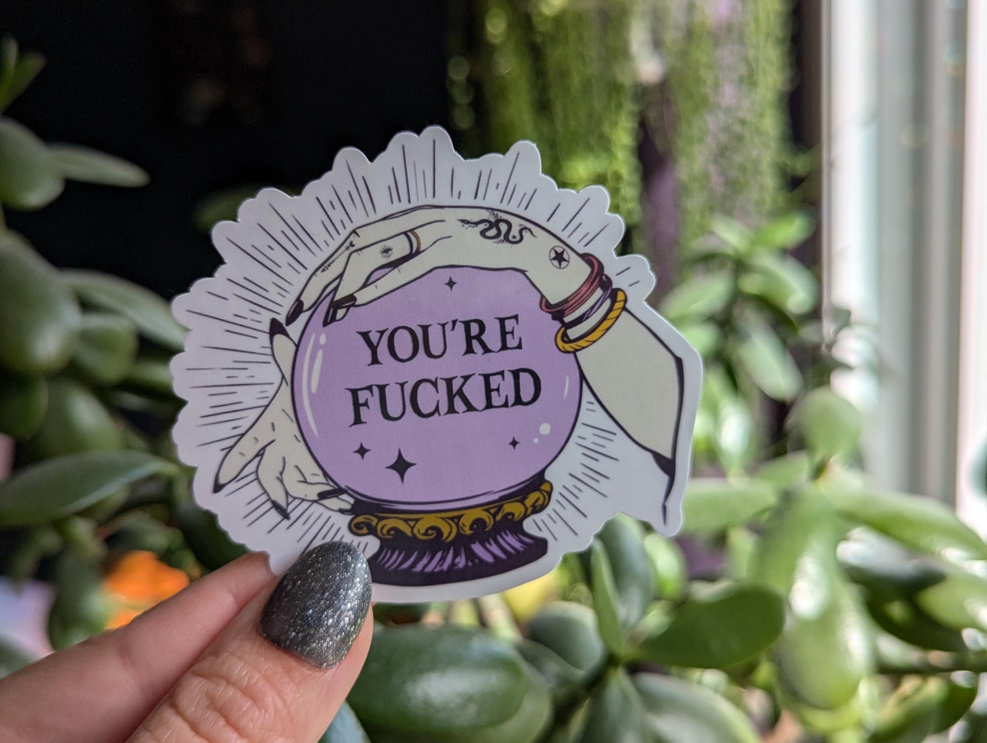 You're fucked, crystal ball sticker for laptop, witch gifts for witchy woman, celestial stickers, mystical stickers, witchy vibes decor