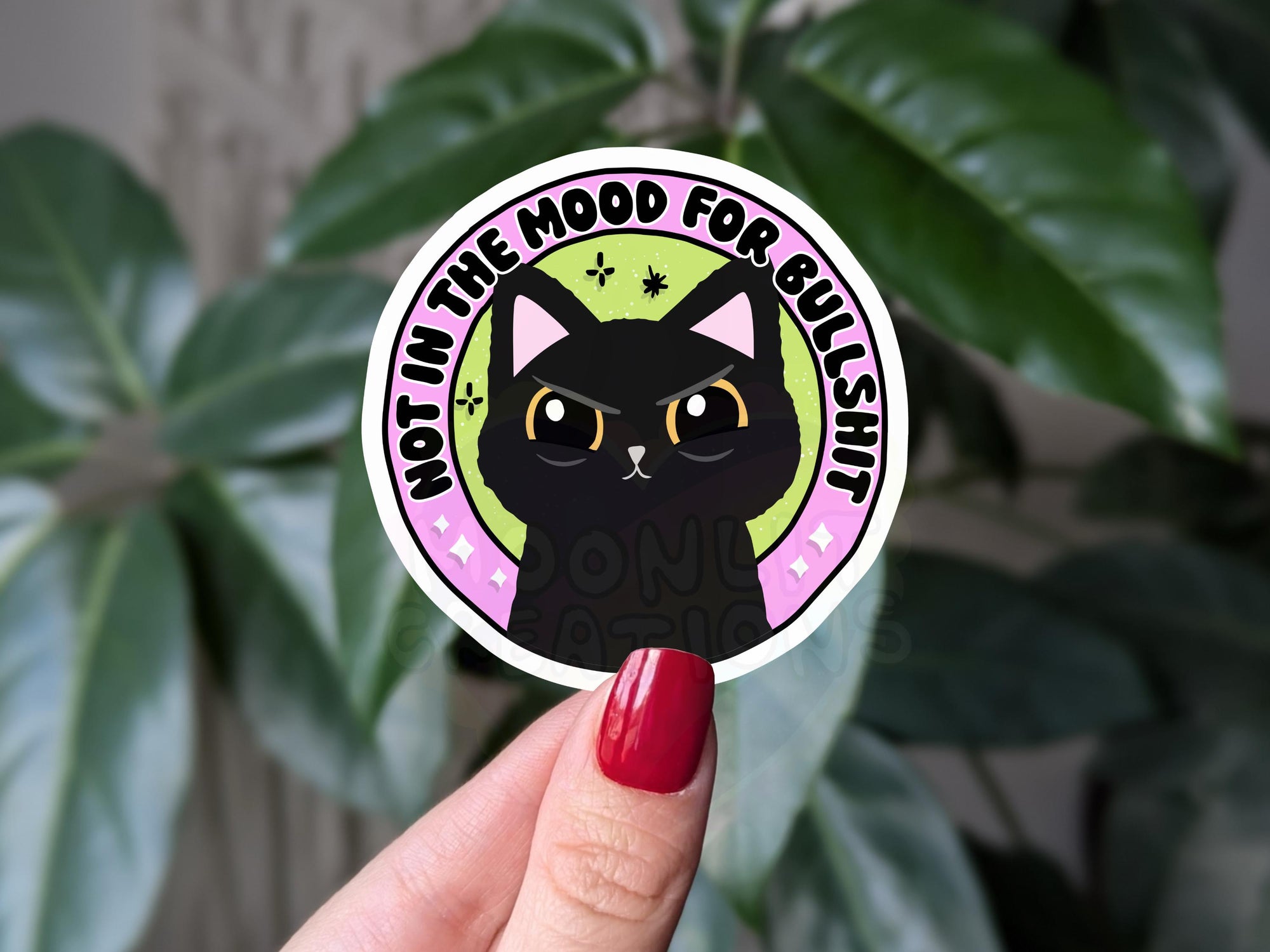 Angry black cat sticker, not in the mood for bullshit, sassy cat vinyl sticker, snarky stickers for laptop, sticker gift for best friend