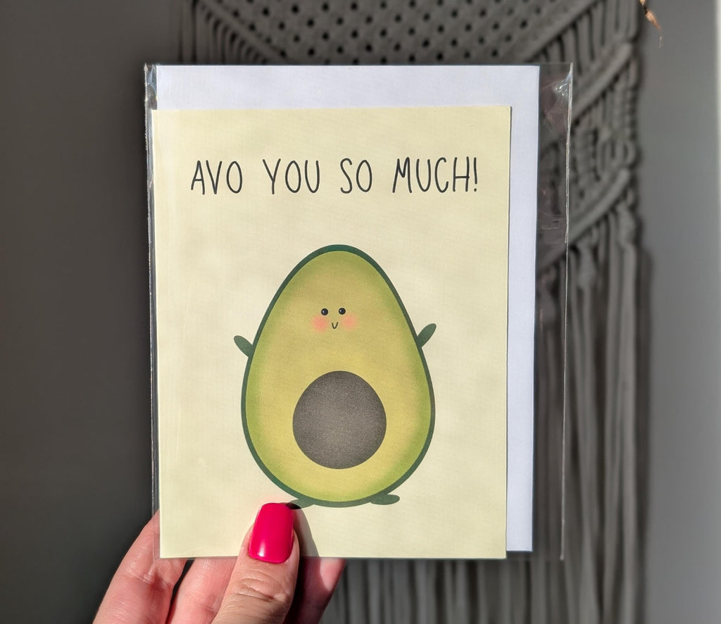 Avo You So Much, Avacado Greeting Card, Cute Love Pun Card, Funny Anniversary or Just Because Card, Cute Avacado Love Card, Hand Drawn Card