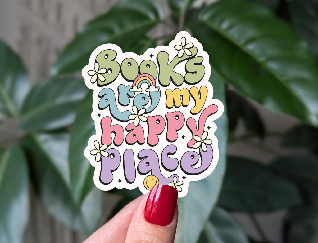 Books are my happy place sticker, cute aesthetic vinyl sticker for book lovers, bookish stickers, book gift for book lovers