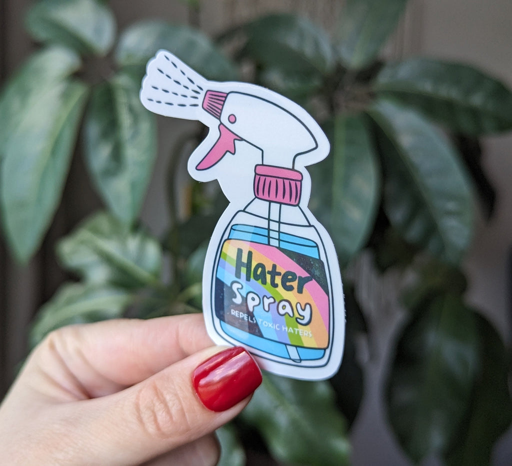 Hater repellent spray, snarky sticker for water bottle, motivational gifts for best friend, colourful stickers for kindle, self care sticker
