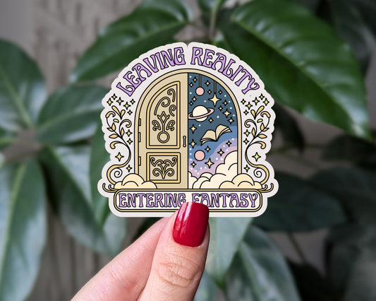 Leaving Reality Sticker, Fantasy Portal Vinyl Sticker for Book Lovers, Whimsical Door Sticker, Cottagecore Fantasy Sticker for Dreamers